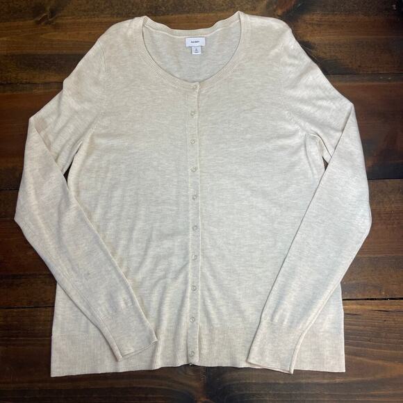 Old Navy Cream Crewneck Cardigan Sweater Button Front Cotton Blend XL TALL - Picture 1 of 9